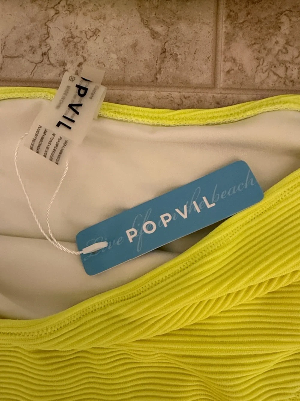 POPVIL Neon Yellow Ribbed Bikini Set Top - Picture 2 of 6